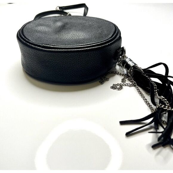 LD Circular Round Vegan Leather Crossbody Purse With Chain StrapTassle - Picture 2 of 7